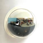 sculpture in glass case