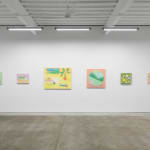 Install photo of Danym Kwon's "A Soft Day." From left to right, "When We Look Towards the Same Direction," "Encouragement," "Everything Grows in Sunshine," "Thinking of You," "Flower Study," "A Bowl of Loving Home."