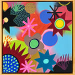 framed colorful painting with abstract flowers