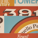 painting collage of neighborhood store signs