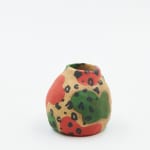 Jackie Brown small ceramic pinch put with green and pink pattern painted on as well as leopard print