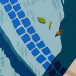detail of Natalia Juncadella painting of pool steps, shadows and bananas