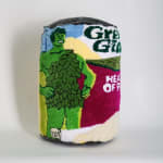 Soft sculpture of a Green Giant can of heart of palms