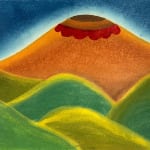 pastel drawing by Bianca Nemelc of a mountain and smaller green hills