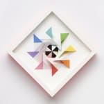 wooden geometric wall sculpture by Sean newport - rainbow