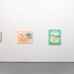 White gallery wall with various paintings by Danym Kwon