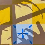 Natalia Juncadella yellow painting of plants, tabletop and shadows detail