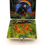 hand-cut watercolor collage in antique cosmetic compact by Shannon Taylor
