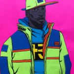 Dennis Brown's piece on paper of a male figure wearing a hat and a jacket