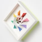 wooden geometric wall sculpture by Sean newport - rainbow