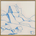 framed painting - rough sketch of rocks and boulders done in blue line