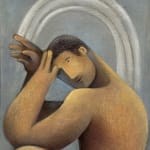 nude male figure with an arch behind him