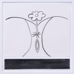 Corey K. Lamb - black and white ink drawing of simplified female genitals with flower protruding