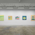 Install photo of Danym Kwon's "A Soft Day." From left to right, "Warm Greeting,""I Wish You Are," "Listening to You," "Heart to Heart," "You Smiled, and Sparkling Light Shined on the Water."