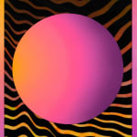 Rachel Strum - paint and resin piece, abstract gradient shapes in yellow, orange, pink and black with a gradient frame.