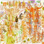 Painting by Mu Pan of creatures, animals and human hybrids eating, sleeping, killing, flying and climbing