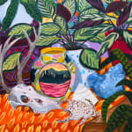 Anna Valdez - colorful oil painting with plants and animal skull