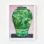 David Heo's piece on paper of a green vase with a pink and purple background
