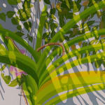 detail of Natalia Juncadella painting of orchid, plant and roots, shadows