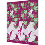 Oona Brangam-Snell hand-woven embroidery of eagles, grapes, and figures climbing