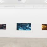 Installation view of Adrian Kay Wong's painting Evening (Inhale, Exhale) in the gallery in between the paintings Softly and Reminder.