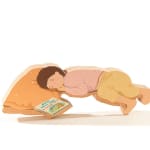 a child laying down asleep with the book guess how much I love you next to them