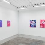 installation view of Megan Ellen MacDonald's exhibition "What Doesn't Kill You" at Hashimoto Contemporary San Francisco. From left to right: "Blue Period," "Soft Edge, Sharp Curve," "Bite the Hand," and "Bad Kitty"
