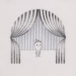 drawing of a figure on a stage between curtains