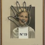 Framed photo of a woman with a metal hand outline over it