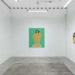 installation of Gina M. Contreras exhibition - white wall with three paintings of nude female figures. From left to right: "Disillusioned Bonds," "Unwanted Affection and Signs of New Beginnings," and "Every Little Bit Hurts."