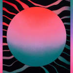 Rachel Strum - paint and resin piece, abstract gradient shapes in pink, Turkish green and black with a gradient frame