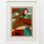 Abstracting painting of a woman holding a green vase