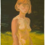 Painting of a woman naked in a body of water up to her waist in the dark