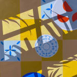 Natalia Juncadella yellow painting of plants, tabletop and shadows detail