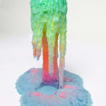 Dan Lam slime sculpture with gradient of green, red, and blue