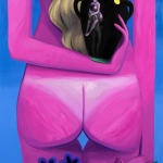 Corey K. Lamb - female figure with tan lines from behind holding flowers and vase