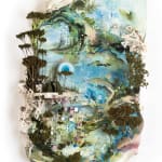 Gregory Euclide - mix media work of abstracted nature and urban scene with a major color palette of green and blue.