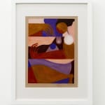 Abstract painting of a woman in brown, pink, purple and white