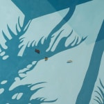 detail of Natalia Juncadella painting of blue pool with shadows cast over it