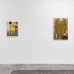 Installation view of Angela Burson's exhibition "Close Encounters" at Hashimoto Contemporary San Francisco depicting (from left to right): "Ruins" and "The Stranger"