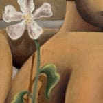 male figure holding a white flower behind his back detail