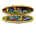 hand-cut watercolor collage in antique cosmetic compact by Shannon Taylor