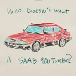 sketch of a red saab car on hotel stationary