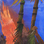palm trees with fire burning in the baclground