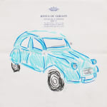 sketch of a blue car on hotel stationary
