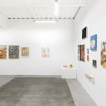 Installation view of a gallery wall with various artworks installed for the Doggone Delightful group exhibition at Hashimoto Contemporary San Francisco