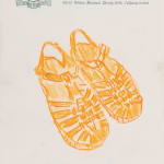 drawing of orange jelly sandals on hotel stationary