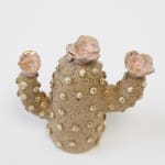 Jen Dwyer brown and gold luster with pink sculpture of cactus with pink florals