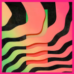 Rachel Strum - paint and resin piece, abstract gradient shapes in orange, green, yellow, pink and black