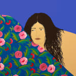Gina M. Contreras - painting of a nude women leaning on a flower pattern sheet.